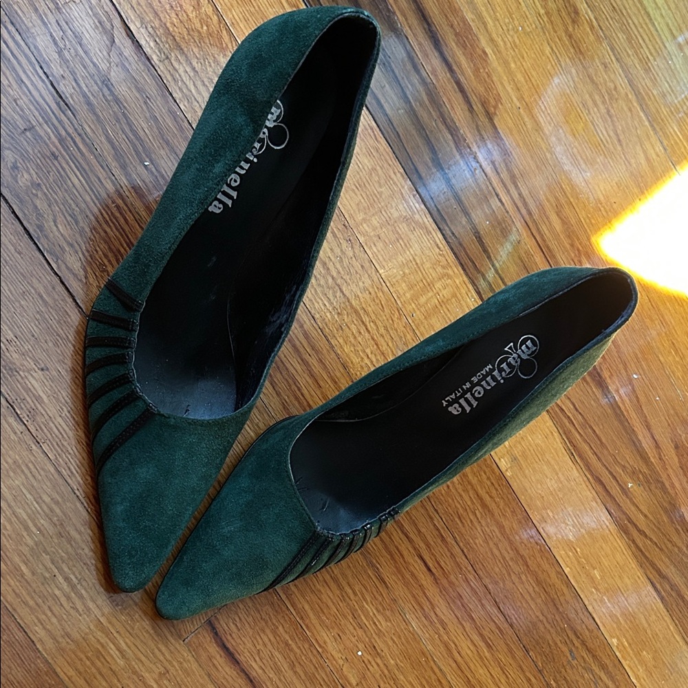 Marinella 9B Dark Green Suede Heels